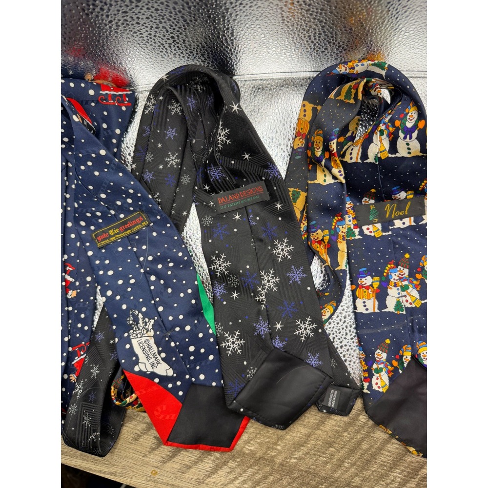 Lot of 3 Christmas Ties Hallmark Daland Designs Noel Snowman Santa Snowflake